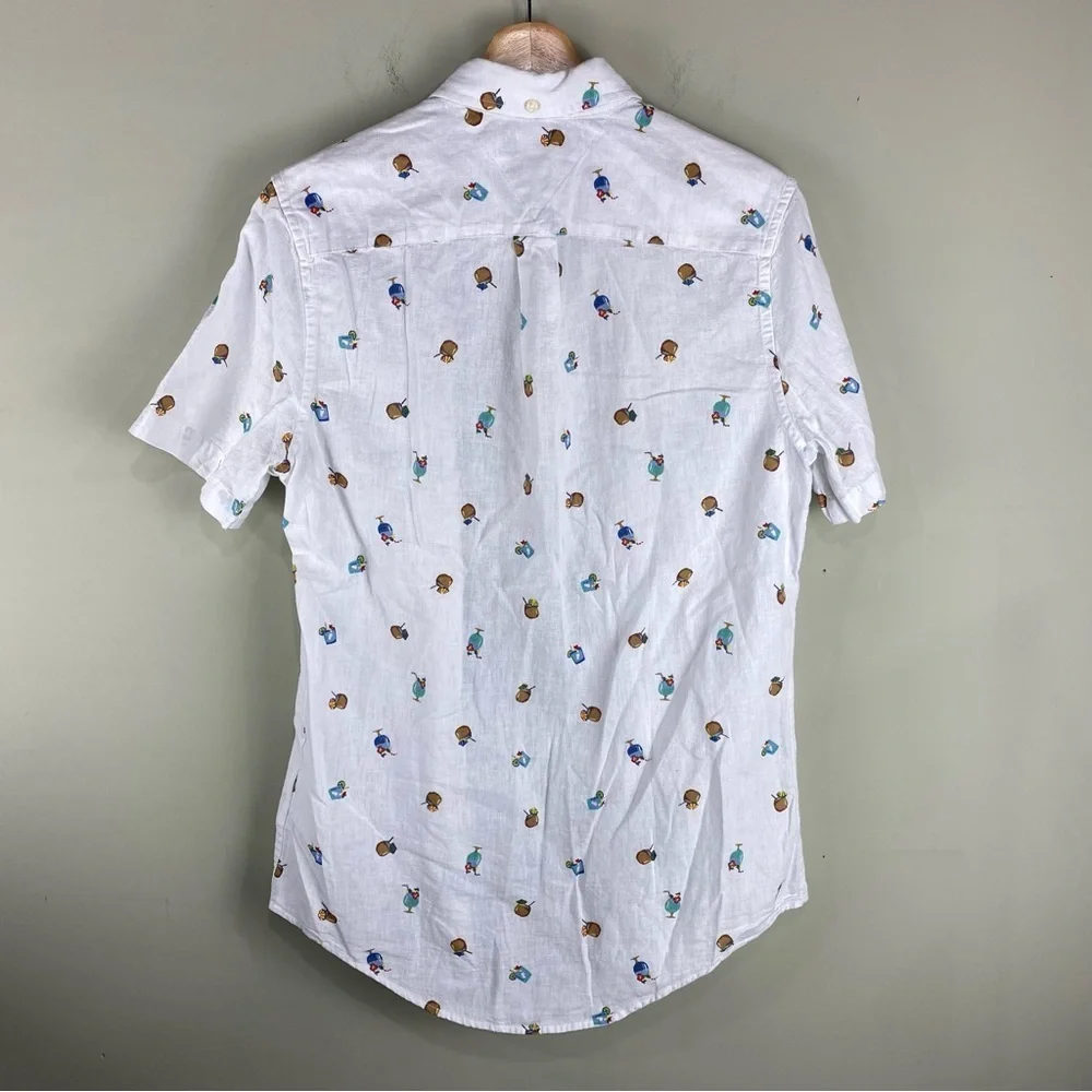 Tommy Hilfiger: Novelty Drink Beach Print Casual Button Up Down‎ Tee T-Shirt Top